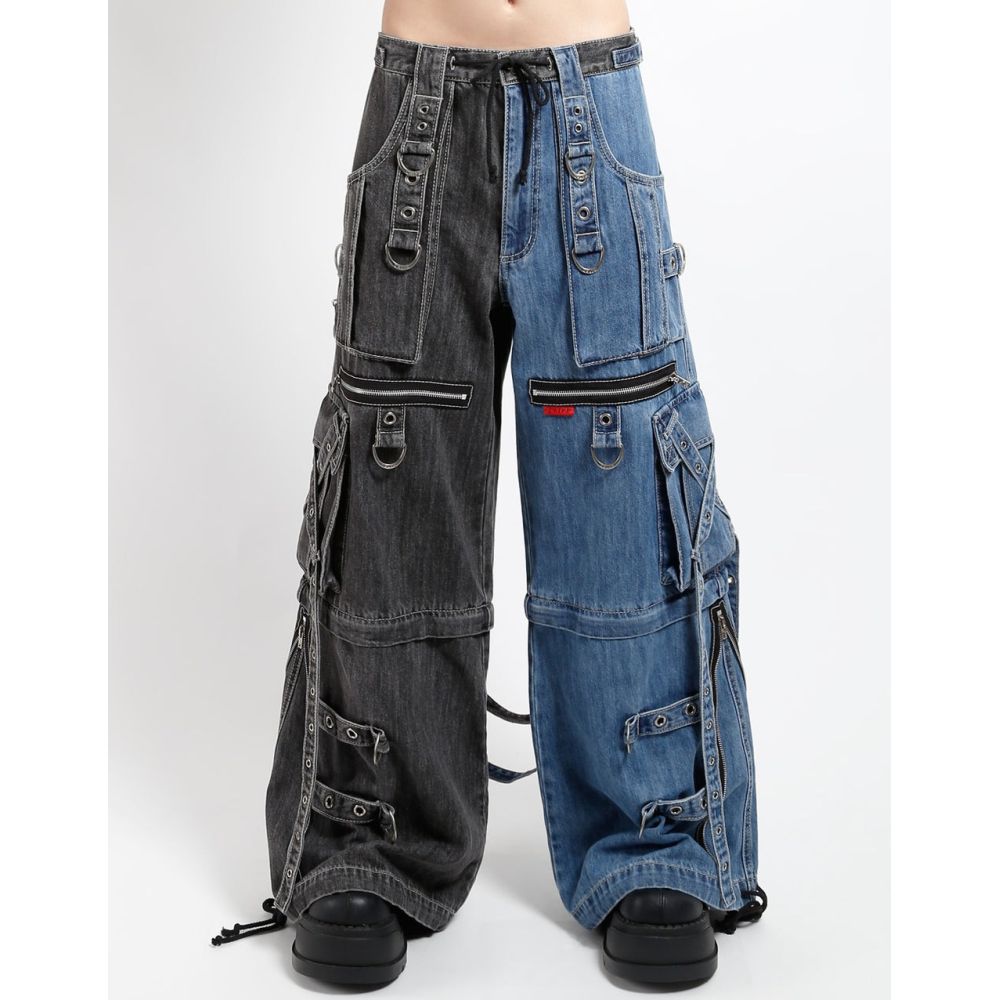 Tripp NYC - XStrap Split Denim Wijde broek - Zwart/Blauw